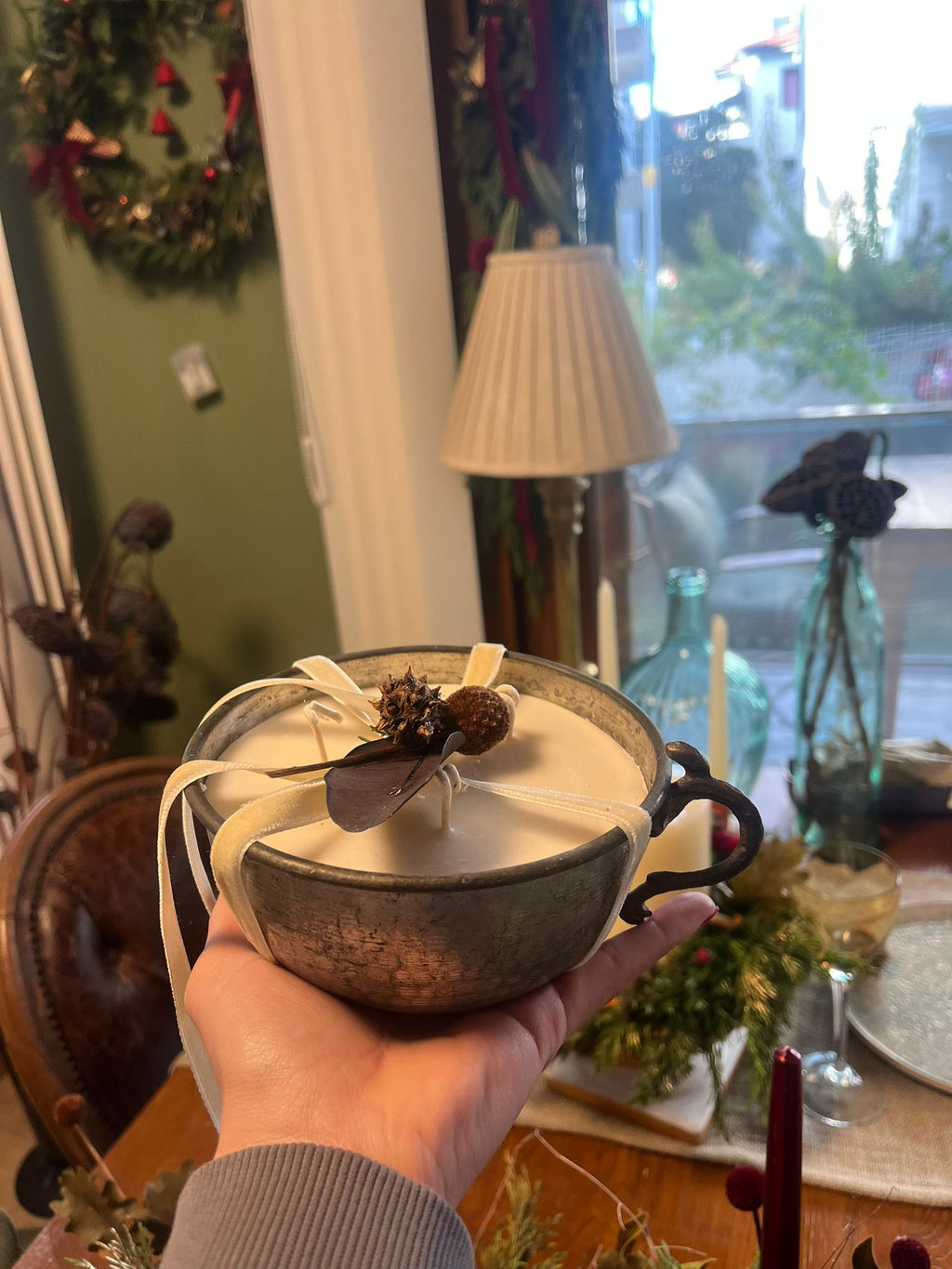 Kulplu Antik Bakır Mum