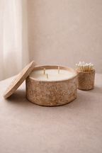 Eskitme Detaylı Kapaklı Mum ve Kibritlik